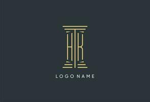 HK initial monogram with pillar shape logo design vector