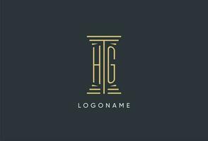 HG initial monogram with pillar shape logo design vector