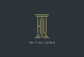 HU initial monogram with pillar shape logo design vector