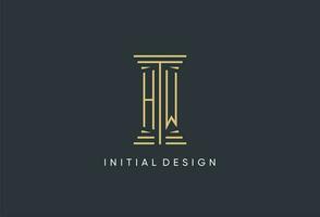 HW initial monogram with pillar shape logo design vector