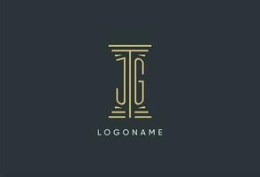 JG initial monogram with pillar shape logo design vector