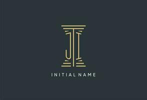 JI initial monogram with pillar shape logo design vector