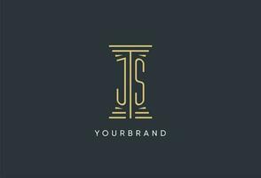 JS initial monogram with pillar shape logo design vector