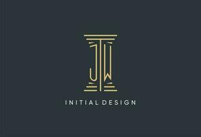 JW initial monogram with pillar shape logo design vector