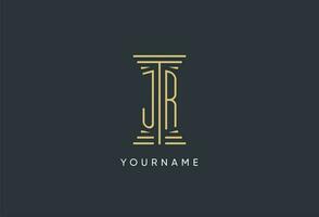 JR initial monogram with pillar shape logo design vector