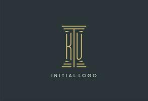 KU initial monogram with pillar shape logo design vector
