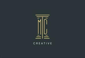 MC initial monogram with pillar shape logo design vector