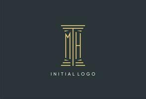 MH initial monogram with pillar shape logo design vector