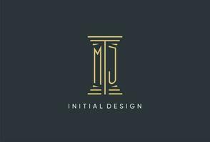 MJ initial monogram with pillar shape logo design vector