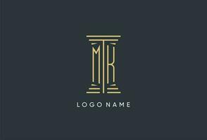 MK initial monogram with pillar shape logo design vector