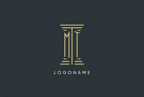 MT initial monogram with pillar shape logo design vector
