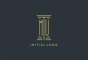 MU initial monogram with pillar shape logo design vector