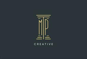 MP initial monogram with pillar shape logo design vector