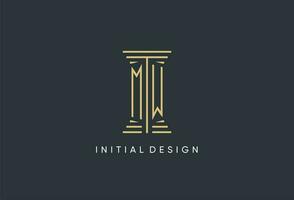 MW initial monogram with pillar shape logo design vector