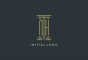 NH initial monogram with pillar shape logo design vector