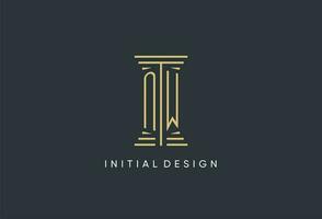 NW initial monogram with pillar shape logo design vector