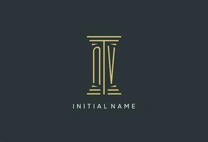 NV initial monogram with pillar shape logo design vector