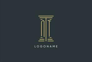 NT initial monogram with pillar shape logo design vector