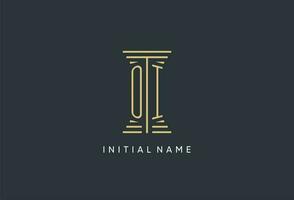 OI initial monogram with pillar shape logo design vector