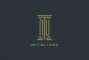 NU initial monogram with pillar shape logo design vector