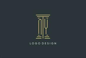 NY initial monogram with pillar shape logo design vector