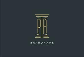 PA initial monogram with pillar shape logo design vector