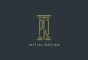 PJ initial monogram with pillar shape logo design vector