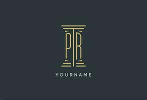 PR initial monogram with pillar shape logo design vector