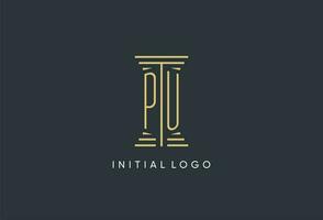 PU initial monogram with pillar shape logo design vector