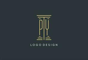 PY initial monogram with pillar shape logo design vector