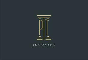 PT initial monogram with pillar shape logo design vector