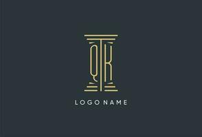 QK initial monogram with pillar shape logo design vector