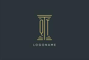 QT initial monogram with pillar shape logo design vector