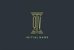 QV initial monogram with pillar shape logo design vector