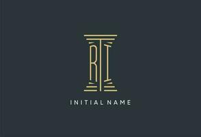 RI initial monogram with pillar shape logo design vector