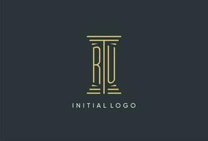 RU initial monogram with pillar shape logo design vector
