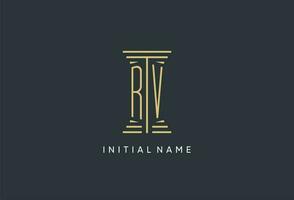 RV initial monogram with pillar shape logo design vector