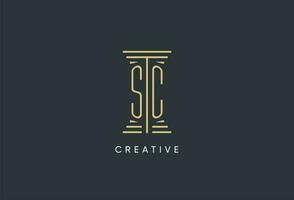 SC initial monogram with pillar shape logo design vector