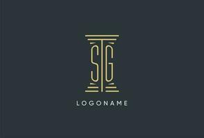 SG initial monogram with pillar shape logo design vector