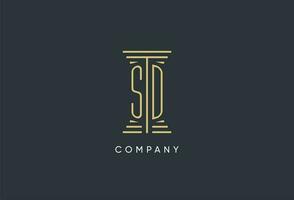 SD initial monogram with pillar shape logo design vector