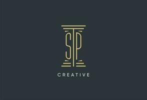 SP initial monogram with pillar shape logo design vector