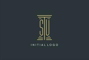 SU initial monogram with pillar shape logo design vector