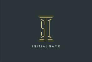 SI initial monogram with pillar shape logo design vector