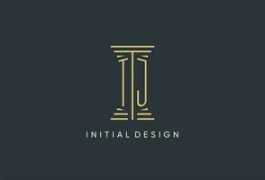 TJ initial monogram with pillar shape logo design vector