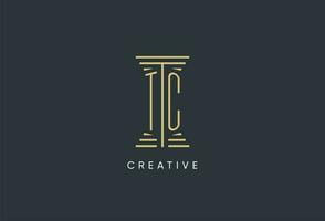 TC initial monogram with pillar shape logo design vector