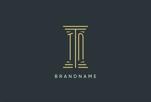 TN initial monogram with pillar shape logo design vector