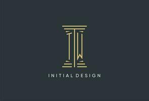TW initial monogram with pillar shape logo design vector