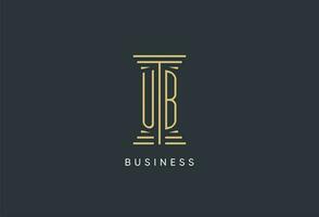 UB initial monogram with pillar shape logo design vector