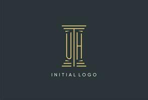 UH initial monogram with pillar shape logo design vector