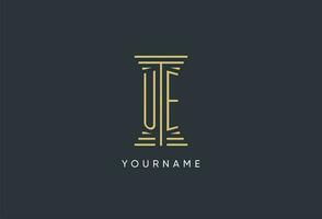 UE initial monogram with pillar shape logo design vector